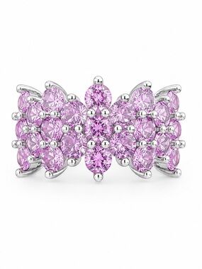 Bomb Party Silver lab created pink sapphires Statement Ring 10 Cluster Crystal